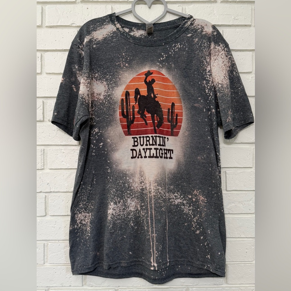 “Burnin’ Daylight” Western Graphic Bleach Splatter T-Shirt
